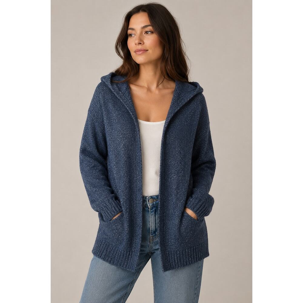 Banana Republic Blue Marled Hooded Open Front Cardigan Sweater Small